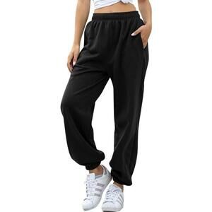 HeSaYep Cozy Black Women's Sweatpants - Comfortable & Casual Hight Waisted L
